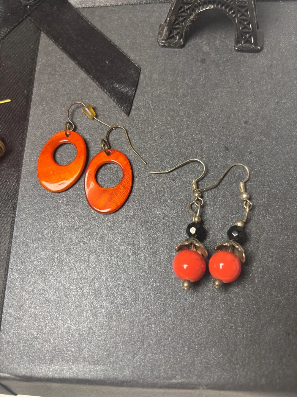 Three Pairs of Orange Drop Earrings Women's Fashion Jewelry - Picture 3 of 4